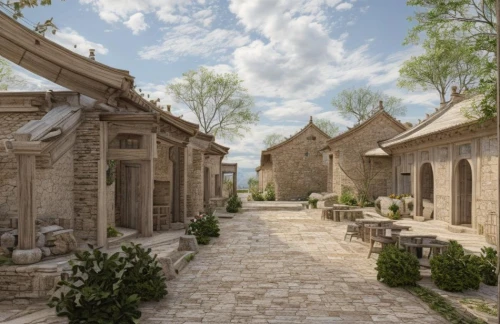 caravanserai,hala sultan tekke,monastery israel,celsus library,ephesus,persian architecture,stone houses,monastery,palace of knossos,chinese architecture,bukhara,pompeii,turpan,qasr azraq,quasr al-kharana,shaanxi province,caravansary,the monastery ad deir,peloponnese,mortuary temple,Landscape,Landscape design,Landscape space types,None