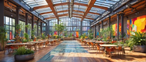 breakfast room,winter garden,conservatory,eco hotel,school design,greenhouse,a restaurant,rosa cantina,daylighting,cafeteria,inside courtyard,children's interior,dining room,watercolor cafe,orangery,bistro,japanese restaurant,3d rendering,new york restaurant,food court,Illustration,Japanese style,Japanese Style 13