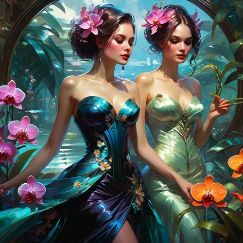 twin flowers,secret garden of venus,three flowers,lilies,splendor of flowers,vintage fairies,fantasy art,florists,fairies,lillies,wild roses,holding flowers,fantasy picture,rosebushes,lilies of the valley,magnolias,lotuses,the three graces,fine flowers,scent of roses,Photography,General,Natural