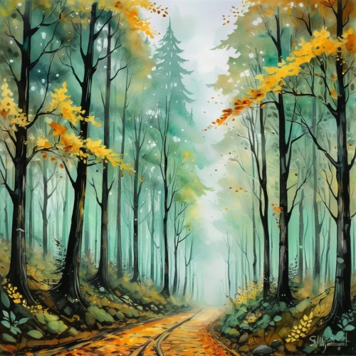 forest road,forest landscape,autumn forest,forest path,deciduous forest,autumn landscape,forest background,fir forest,fall landscape,tree lined lane,mixed forest,autumn trees,autumn background,tree lined path,coniferous forest,autumn scenery,forest glade,hiking path,enchanted forest,maple road,Illustration,Realistic Fantasy,Realistic Fantasy 23