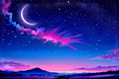 unicorn background,moon and star background,crescent moon,night sky,purple landscape,nightsky,starry sky,the night sky,unicorn art,purple moon,landscape background,fantasy picture,fantasy landscape,space art,night stars,starscape,pink-purple,moon and star,astronomy,fairy galaxy,Illustration,Vector,Vector 07