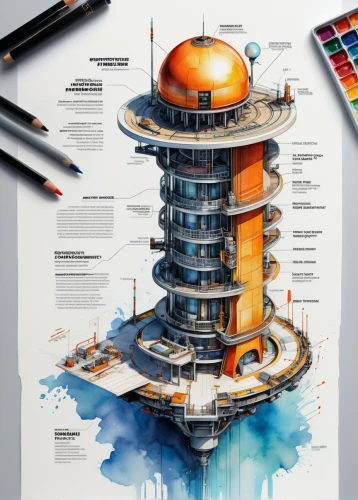 lighthouse,electric lighthouse,colourful pencils,industrial design,skyscraper,sci fiction illustration,electric tower,futuristic architecture,open spiral notebook,illustrator,colorful spiral,steel tower,adobe illustrator,tower of babel,watertower,murano lighthouse,color pencil,water colors,colour pencils,graphic design studio,Unique,Design,Infographics