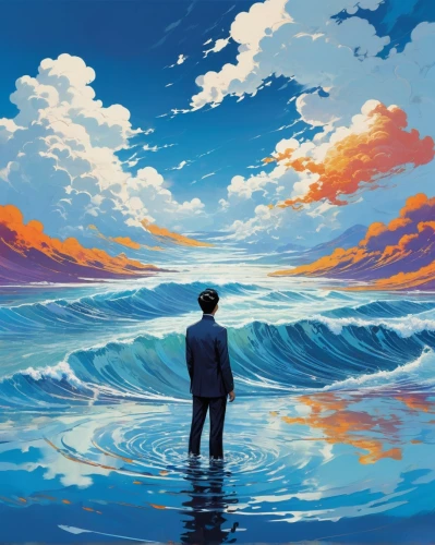 man at the sea,ocean background,ocean,the endless sea,blue painting,world digital painting,sea,sea landscape,seascape,blue sea,ocean blue,blue planet,blue waters,el mar,exploration of the sea,sea ocean,the sea,the shallow sea,open sea,the horizon,Illustration,Vector,Vector 07