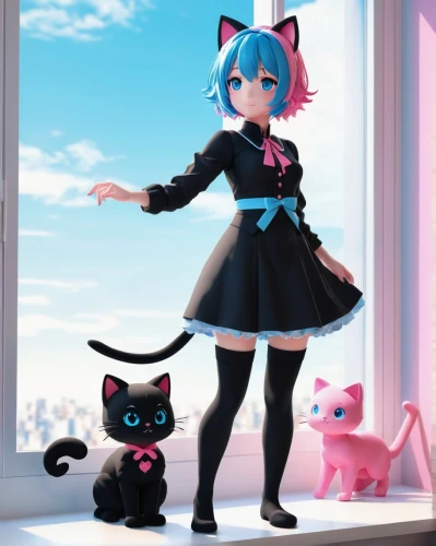 doll cat,nyan,piko,pet black,anime japanese clothing,plush figure,kotobukiya,ako,anime 3d,cat kawaii,kawaii,plush figures,3d figure,harajuku,hatsune miku,cat ears,figurines,pekapoo,naginatajutsu,nico,Unique,3D,3D Character