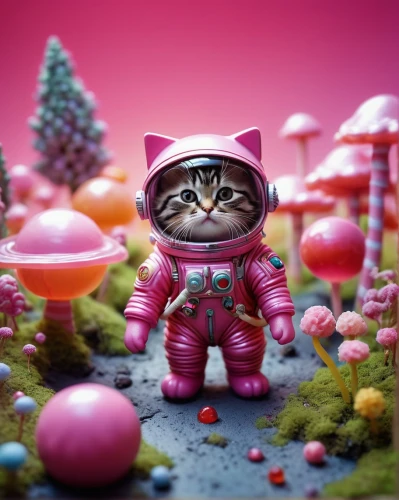 pink cat,alien planet,the pink panter,3d fantasy,alien world,extraterrestrial life,3d background,lost in space,spacesuit,doll cat,tabby cat,cartoon cat,spaceman,space-suit,little planet,children's background,extraterrestrial,tiny world,space suit,planet mars,Unique,3D,Toy