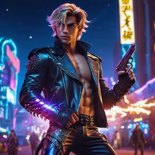 cyberpunk,star-lord peter jason quill,terminator,valerian,las vegas entertainer,birds of prey-night,neon carnival brasil,80s,cg artwork,male character,renegade,man holding gun and light,ken,disco,game art,monsoon banner,gangstar,action hero,cancer icon,nerve,Photography,General,Realistic