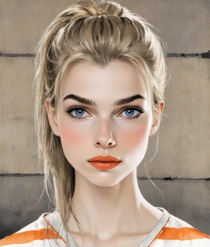 girl portrait,portrait of a girl,clementine,natural cosmetic,girl drawing,blond girl,portrait background,fashion vector,doll's facial features,realdoll,blonde woman,mystical portrait of a girl,blonde girl,illustrator,world digital painting,young woman,digital painting,women's eyes,orange,woman face,Digital Art,Watercolor
