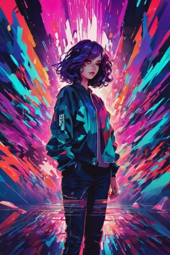 digital illustration,80's design,echo,jacket,digital art,80s,ultraviolet,colorful background,aura,eleven,vapor,cyberpunk,digital,vector art,digital artwork,digital painting,futura,cg artwork,electric,vector girl,Conceptual Art,Daily,Daily 21