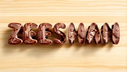 chocolate letter,wooden letters,wood type,sesame candy,scrabble letters,chocolate shavings,pieces chocolate,cocoa beans,decorative letters,tiramisu signs,chocolate-coated peanut,saucisson de lyon,wooden signboard,embossed rosewood,cocoa solids,typography,pecan,chocolatier,chocolate cream,sausage plate,Realistic,Foods,None