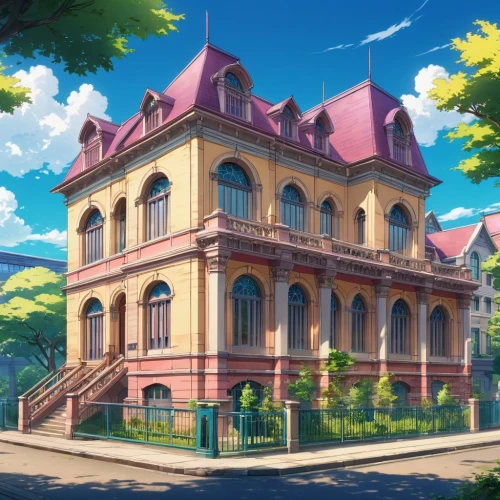 tsumugi kotobuki k-on,mansion,violet evergarden,private house,apartment house,victorian house,beautiful home,country estate,beautiful buildings,country house,studio ghibli,luxury property,house painting,doll's house,two story house,brownstone,frame house,euphonium,apartment building,luxury real estate,Illustration,Japanese style,Japanese Style 03