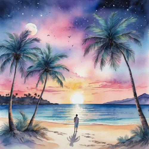 watercolor palm trees,watercolor background,watercolor painting,watercolor,beach landscape,beach background,watercolors,watercolor blue,watercolor paint,dream beach,tropical sea,sunset beach,ocean paradise,landscape background,sunrise beach,palmtrees,watercolor pencils,water color,water colors,waikiki beach,Illustration,Paper based,Paper Based 25