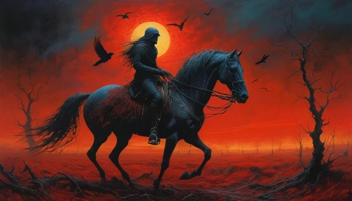 horseman,black horse,dance of death,bronze horseman,scythe,man and horses,horseback,fire horse,horse-heal,fantasy picture,murder of crows,two-horses,fantasy art,carpathian,sagittarius,crow queen,maiden,horsemen,dark angel,the witch,Conceptual Art,Oil color,Oil Color 03