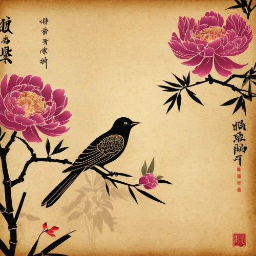 flower and bird illustration,oriental painting,cool woodblock images,bird flower,chinese art,plum blossoms,bird painting,woodblock prints,japanese art,japanese floral background,plum blossom,flower painting,woodblock printing,asian bird,blue birds and blossom,spring greeting,bird illustration,zui quan,chrysanthemum tea,ornamental bird,Illustration,American Style,American Style 08