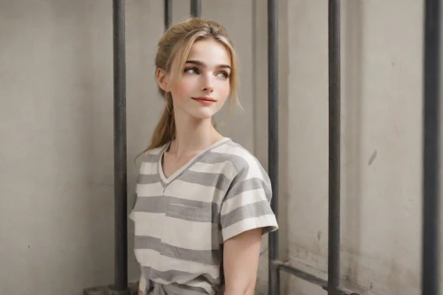 prisoner,striped background,horizontal stripes,burglary,prison,girl in a long,portrait background,divergent,liberty cotton,clementine,insurgent,detention,lily-rose melody depp,grey background,stripes,girl in t-shirt,girl in the kitchen,the girl at the station,portrait of a girl,mime,Photography,Natural