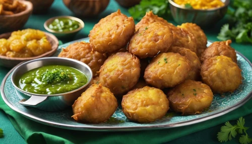 batata vada,pakora,mangalore bajji,rajasthani cuisine,andhra food,panipuri,fried fritters,samosa,maharashtrian cuisine,batata harra,mohngewaechs,bengalenuhu,mandazi,pakistani cuisine,punjabi cuisine,dahi vada,burji kalifa,fritters,kulcha,desi food,Photography,General,Realistic