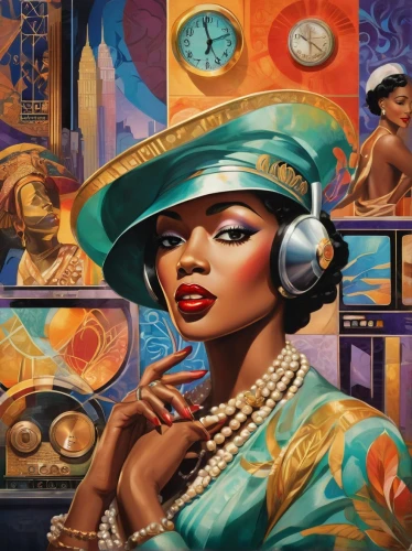 transistor,african american woman,vintage art,vintage illustration,african woman,nigeria woman,retro women,telephone operator,telephone accessory,oil painting on canvas,telephone,orientalism,afroamerican,woman holding a smartphone,ester williams-hollywood,black woman,pinball,art deco woman,dial,afro-american,Illustration,Realistic Fantasy,Realistic Fantasy 21