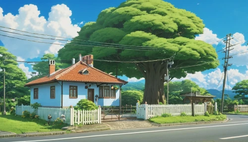 studio ghibli,my neighbor totoro,little house,lonely house,house in the forest,maple road,the japanese tree,small house,idyllic,bigtree,violet evergarden,home landscape,tree house,vinegar tree,oak,cartoon forest,tree,a tree,oak tree,rosewood tree,Photography,General,Realistic