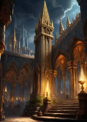 gothic architecture,hall of the fallen,castle of the corvin,heroic fantasy,fantasy art,hogwarts,fantasy picture,fantasy landscape,games of light,medieval architecture,gothic style,3d fantasy,cathedral,fantasy city,arcanum,gothic,fairy tale castle,haunted cathedral,gothic church,concept art,Illustration,Realistic Fantasy,Realistic Fantasy 01