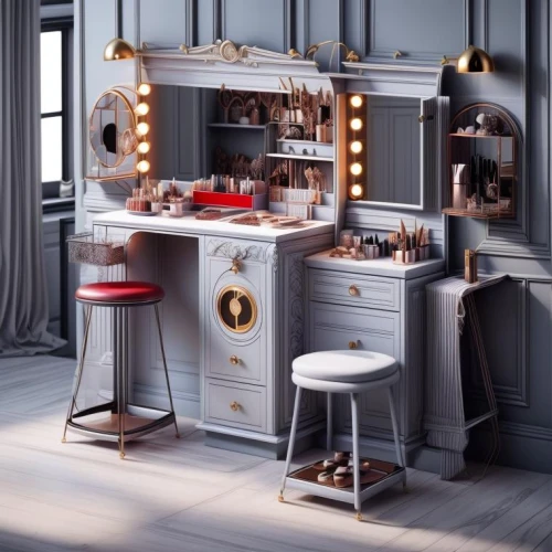 dressing table,beauty room,chiffonier,luxury bathroom,bathroom cabinet,makeup mirror,shabby-chic,shabby chic,salon,beauty salon,vintage kitchen,washbasin,kitchen cart,bathroom,laundress,cosmetics counter,doll house,tile kitchen,toilet table,dresser