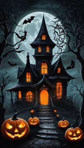 halloween poster,halloween background,halloween scene,halloween and horror,halloween illustration,the haunted house,witch's house,witch house,halloween wallpaper,haunted house,jack o lantern,jack o'lantern,halloween night,halloween pumpkin gifts,halloween travel trailer,halloween,haloween,jack-o-lanterns,jack-o'-lanterns,happy halloween,Illustration,Abstract Fantasy,Abstract Fantasy 14