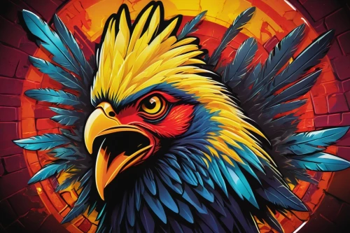 phoenix rooster,eagle illustration,guacamaya,cockerel,eagle vector,redcock,scarlet macaw,blue and gold macaw,perico,eagle head,garuda,eagle,rosella,rooster head,gryphon,caique,griffon bruxellois,bird painting,fawkes,vulture,Illustration,Retro,Retro 14
