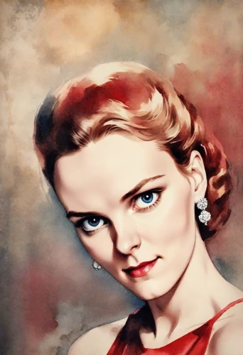 daisy jazz isobel ridley,maureen o'hara - female,digital painting,world digital painting,vintage woman,photo painting,vintage female portrait,portrait background,vintage girl,watercolor pin up,vesper,hand digital painting,retro woman,digital art,vintage drawing,madeleine,grace kelly,custom portrait,vintage women,art deco woman,Digital Art,Watercolor