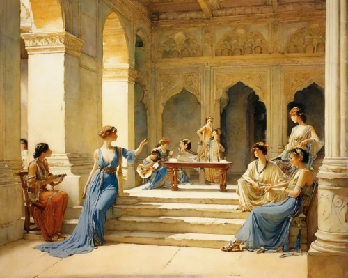 children studying,accolade,asher durand,orientalism,pilate,school of athens,woman at the well,the listening,indian art,radha,apollo and the muses,the annunciation,classical antiquity,rajasthan,el jem,imperial period regarding,magi,the flute,the sale,salon,Illustration,Paper based,Paper Based 23