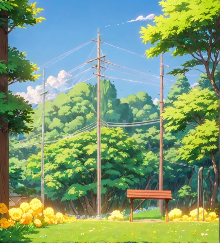 landscape background,wooden poles,summer day,forest ground,summer background,scenery,forest background,backgrounds,empty swing,forest,yellow garden,springtime background,spring background,wooden pole,torii,power pole,yellow grass,blooming field,summer evening,countryside,Anime,Anime,Traditional