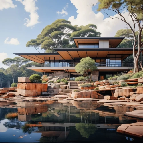 landscape design sydney,landscape designers sydney,garden design sydney,asian architecture,japanese architecture,mid century house,dunes house,modern architecture,mid century modern,house by the water,futuristic architecture,modern house,japanese zen garden,house with lake,eco-construction,luxury property,futuristic landscape,beautiful home,timber house,3d rendering,Photography,General,Realistic