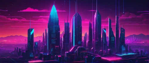 futuristic landscape,cyberpunk,cityscape,fantasy city,80's design,futuristic,metropolis,colorful city,scifi,vapor,neon arrows,cyberspace,dusk background,vast,ultraviolet,alien world,cyber,alien planet,sci - fi,sci-fi,Illustration,Retro,Retro 09