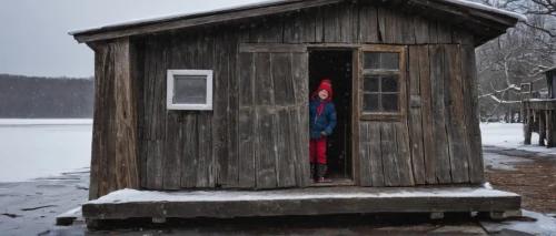 outhouse,winter house,wooden sauna,snow shelter,small cabin,inverted cottage,snow house,cabin,log cabin,ice fishing,syringe house,the water shed,snowhotel,sauna,boat house,wooden hut,boat shed,unhoused,the cabin in the mountains,shed,Photography,General,Natural