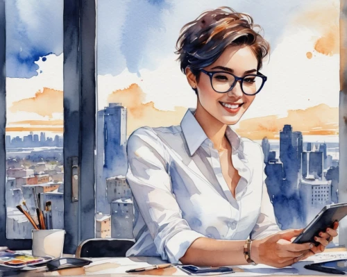woman holding a smartphone,woman at cafe,woman drinking coffee,women in technology,coffee watercolor,girl at the computer,barista,watercolor cafe,bussiness woman,watercolor background,world digital painting,girl studying,woman eating apple,coffee tea illustration,office worker,woman sitting,blur office background,white-collar worker,painting technique,women at cafe,Illustration,Paper based,Paper Based 25