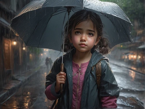 little girl with umbrella,walking in the rain,in the rain,world digital painting,rainy day,rainy,rain,heavy rain,raining,asian umbrella,umbrella,light rain,digital painting,little girl in wind,the little girl,mystical portrait of a girl,rains,child portrait,little girl reading,rainy season,Conceptual Art,Fantasy,Fantasy 13