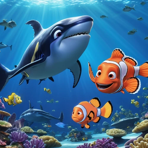 school of fish,aquatic animals,anemone fish,sea animals,clownfish,nemo,marine fish,under the sea,fish in water,aquarium inhabitants,under sea,herring family,sea mammals,underwater world,aquatic life,blue stripe fish,underwater fish,sea-life,marine life,shoal,Photography,General,Realistic