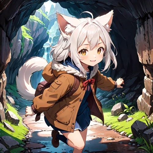 arctic fox,child fox,european wolf,parka,gray wolf,cute fox,cub,forest background,inari,wolves,kitsune,wolf,forest walk,adventure,white tiger,piko,aye-aye,fennec,in the forest,hiking,Anime,Anime,Traditional