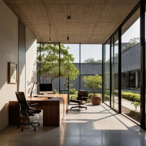 modern office,assay office,concrete ceiling,exposed concrete,daylighting,archidaily,corten steel,offices,window film,working space,concrete slabs,study room,creative office,conference room,mid century house,contemporary decor,dunes house,mid century modern,conference room table,lecture room