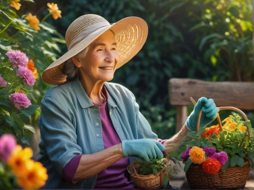 flowers in basket,picking flowers,flower arranging,care for the elderly,holding flowers,flower basket,picking vegetables in early spring,elderly lady,floral greeting,basket with flowers,flower painting,elderly person,with a bouquet of flowers,basket maker,flower hat,gardening,girl picking flowers,spring pot drive,elderly people,flower delivery,Conceptual Art,Sci-Fi,Sci-Fi 07