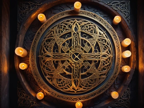 ship's wheel,magic grimoire,runes,triquetra,mod ornaments,lord who rings,iron door,metatron's cube,pentacle,dart board,divination,witches pentagram,compass rose,celtic tree,celtic cross,witch's hat icon,symbols,zodiac,the door,symbol of good luck,Illustration,Realistic Fantasy,Realistic Fantasy 15