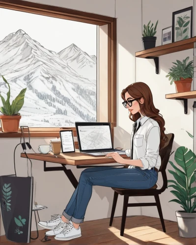 home office,workspace,remote work,work at home,work from home,working space,work space,girl studying,girl at the computer,window sill,digital nomads,illustrator,windowsill,coffee tea illustration,winter background,staying indoors,digital illustration,study room,winter window,freelancer,Unique,Design,Character Design