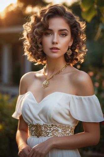 bridal jewelry,gold jewelry,elegant,romantic look,romantic portrait,bridal clothing,jewelry,bridal accessory,girl in white dress,elegance,bridal dress,portrait photography,golden weddings,beautiful young woman,bridal,sun bride,girl in a long dress,quinceañera,gift of jewelry,evening dress,Illustration,Realistic Fantasy,Realistic Fantasy 31