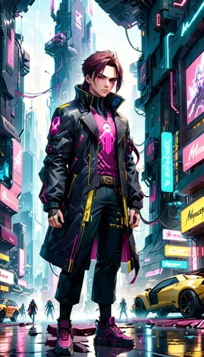 cyberpunk,sci fiction illustration,transistor,city trans,pedestrian,man in pink,magenta,world digital painting,cg artwork,cyber,renegade,dystopian,80's design,nora,x-men,80s,futuristic,a pedestrian,kryptarum-the bumble bee,streampunk,Anime,Anime,General