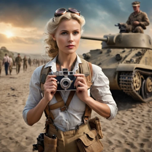 war correspondent,the blonde photographer,girl in a historic way,american tank,a girl with a camera,world war ii,warsaw uprising,ww2,world war,nikon,second world war,girl with gun,zenit,wwii,lost in war,six day war,fahlschwanzkolibri,camera,abrams m1,army tank,Photography,General,Cinematic