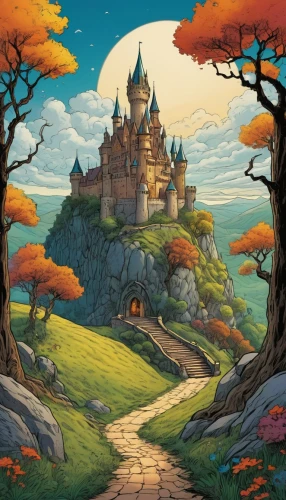 fairy tale castle,fairytale castle,fantasy landscape,witch's house,knight's castle,fantasy world,fantasy picture,children's fairy tale,fairy tale,cartoon video game background,fairy tale icons,a fairy tale,castle,fairy village,fairy chimney,magical adventure,disney castle,fairytale characters,fairy house,castle of the corvin,Illustration,American Style,American Style 01