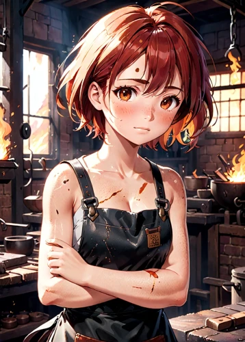 fire background,blacksmith,mikuru asahina,gunkanjima,nora,fire angel,cinnamon girl,fire siren,wiz,burning hair,takoyaki,refinery,yakitori,lechona,meteora,fire master,izakaya,steelworker,fire lily,honmei choco,Anime,Anime,Realistic