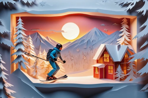 christmas skiing,snowboarder,ski station,ski touring,ski cross,ski resort,skier,skiing,snowboard,snow scene,winter background,snowboarding,ski mountaineering,ski,skiers,ski facility,cross-country skiing,freestyle skiing,christmas snowy background,ski equipment,Unique,Paper Cuts,Paper Cuts 03