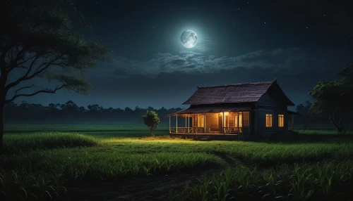 lonely house,moonlit night,little house,night scene,small house,home landscape,small cabin,wooden hut,wooden house,fantasy picture,night indonesia,night image,house in the forest,the night of kupala,miniature house,witch house,fireflies,witch's house,landscape background,evening atmosphere,Photography,General,Fantasy