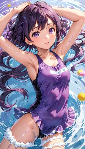 kawaii people swimming,colorful water,water splash,sea water splash,underwater background,in water,splashing,taking a bath,water splashes,mermaid background,water bath,bathing fun,purple,ocean,swimming,sea-lavender,purple blue,sailing blue purple,swim,washing,Anime,Anime,Realistic