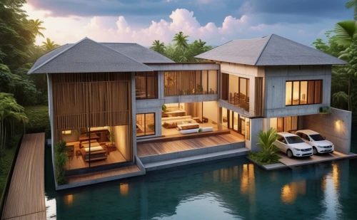 floating huts,holiday villa,pool house,luxury property,bali,seminyak,tropical house,3d rendering,modern house,house by the water,cube stilt houses,inverted cottage,private house,villas,luxury home,wooden house,beautiful home,chalet,phuket,luxury real estate,Photography,General,Realistic