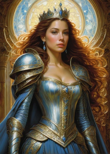 fantasy portrait,joan of arc,blue enchantress,fantasy woman,heroic fantasy,fantasy art,celtic queen,golden crown,fantasy picture,paladin,zodiac sign libra,catarina,sterntaler,mary-gold,rosa ' amber cover,libra,cinderella,artemisia,the enchantress,sorceress,Illustration,Realistic Fantasy,Realistic Fantasy 03