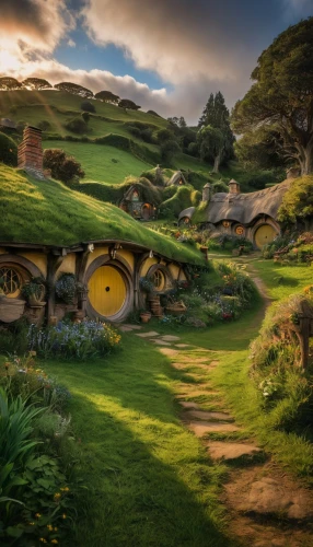 hobbiton,hobbit,new zealand,fantasy landscape,north island,fairy village,home landscape,otago,nz,huts,alpine pastures,mushroom landscape,icelandic houses,newzealand nzd,fantasy picture,taranaki,popeye village,round hut,mountain huts,rolling hills,Photography,General,Fantasy